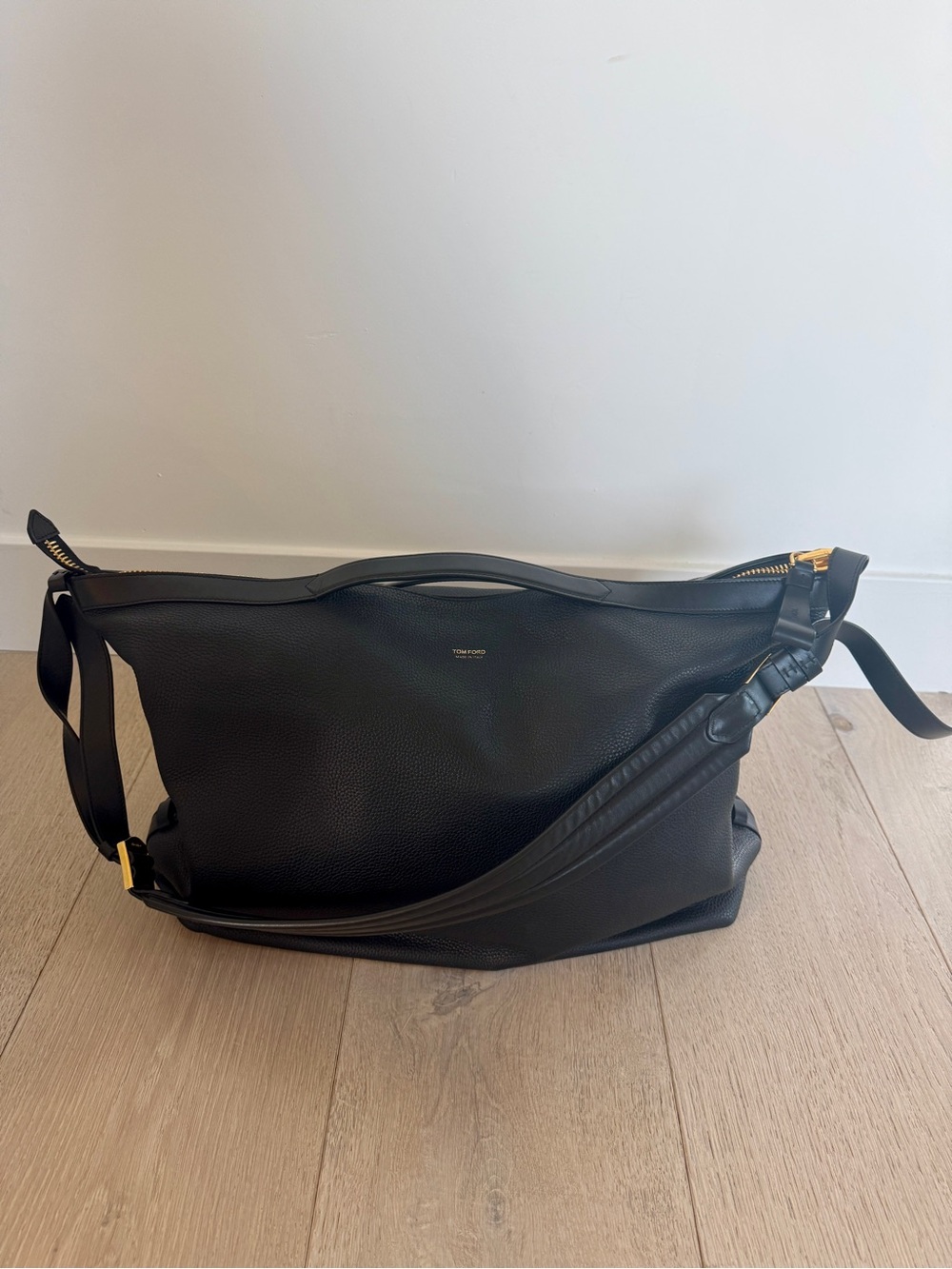 Tom Ford Black Grain Leather Oversized Hobo with Gold Hardware